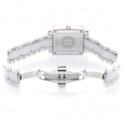 Fendi Stainless Steel Ceramic Diamond Bezel 25mm Quadro Quartz Watch White 4 of 5