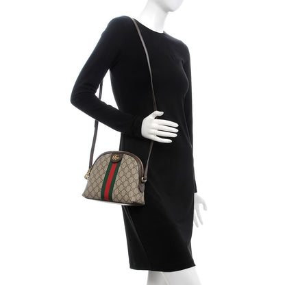 Gucci GG Supreme Monogram Textured Dollar Calfskin Web Small Ophidia Dome Shoulder Bag Beige Ebony New Acero 2 of 7