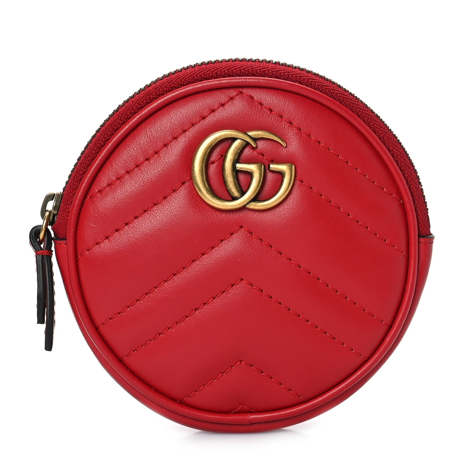 Gucci Calfskin Matelasse GG Marmont Round Coin Purse Hibiscus Red 1 of 10