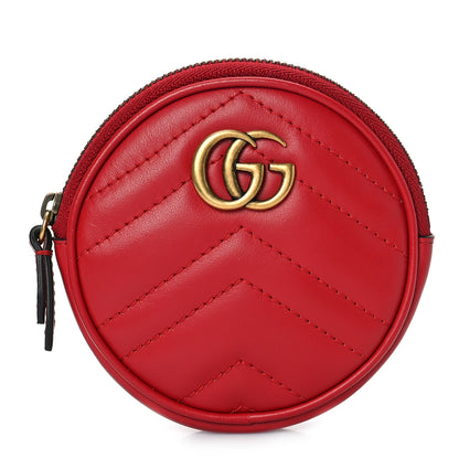 Gucci Calfskin Matelasse GG Marmont Round Coin Purse Hibiscus Red 1 of 10