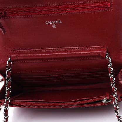 Chanel Lambskin Quilted Wallet on Chain WOC Red 4 of 5