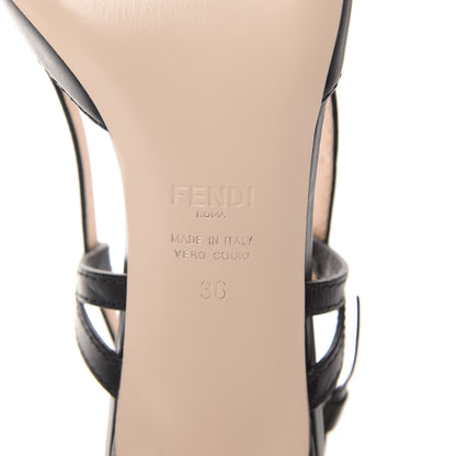 Fendi Vitello FF Embossed Pearland Decollete Aperta Slingback Pumps 36 Black Tobacco Moro 8 of 9