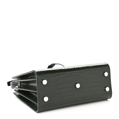 Saint Laurent Calfskin Crocodile Embossed Nano Sac De Jour Dark Green 4 of 10