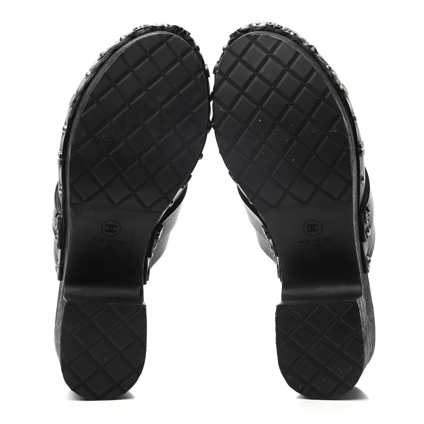 Calfskin CC Lucky Charms Studded Clogs 35 Black