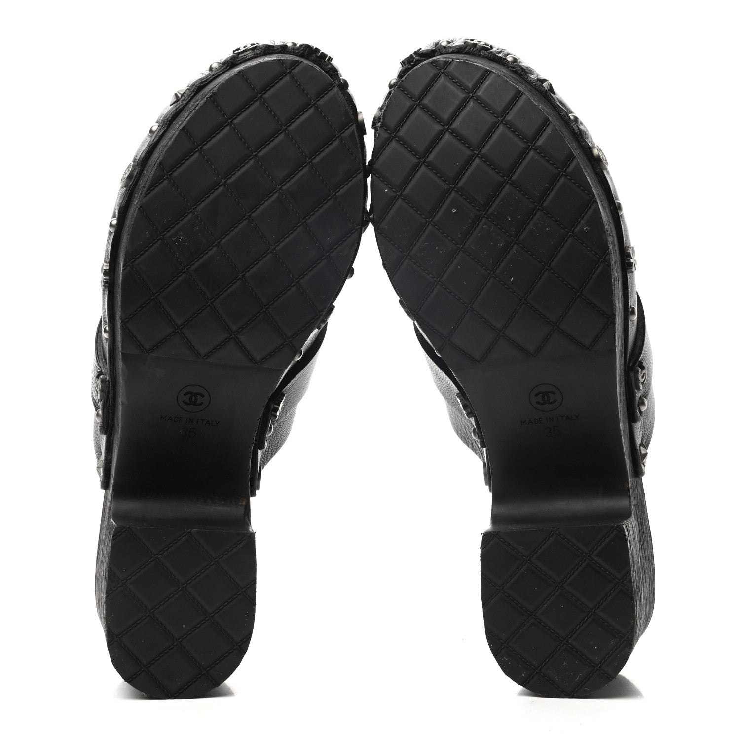 Chanel Calfskin CC Lucky Charms Studded Clogs 35 Black 7 of 8