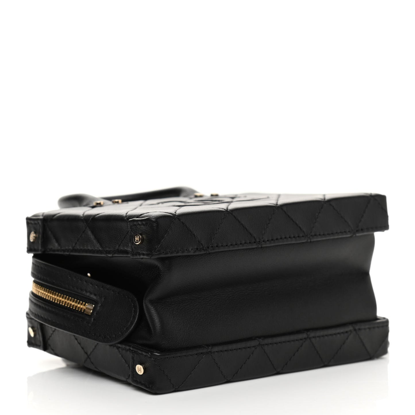 Calfskin Quilted Small Studded Square Vanity Case Black