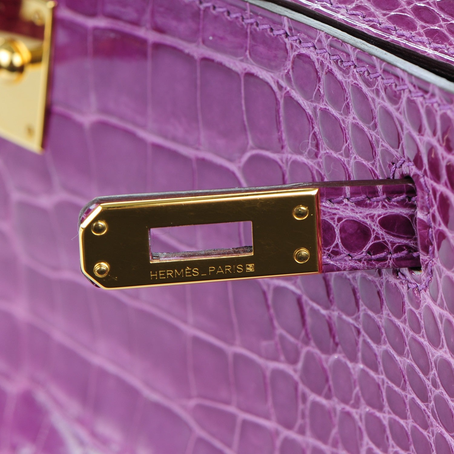 Hermes Shiny Alligator Kelly Pochette Violet 13 of 21