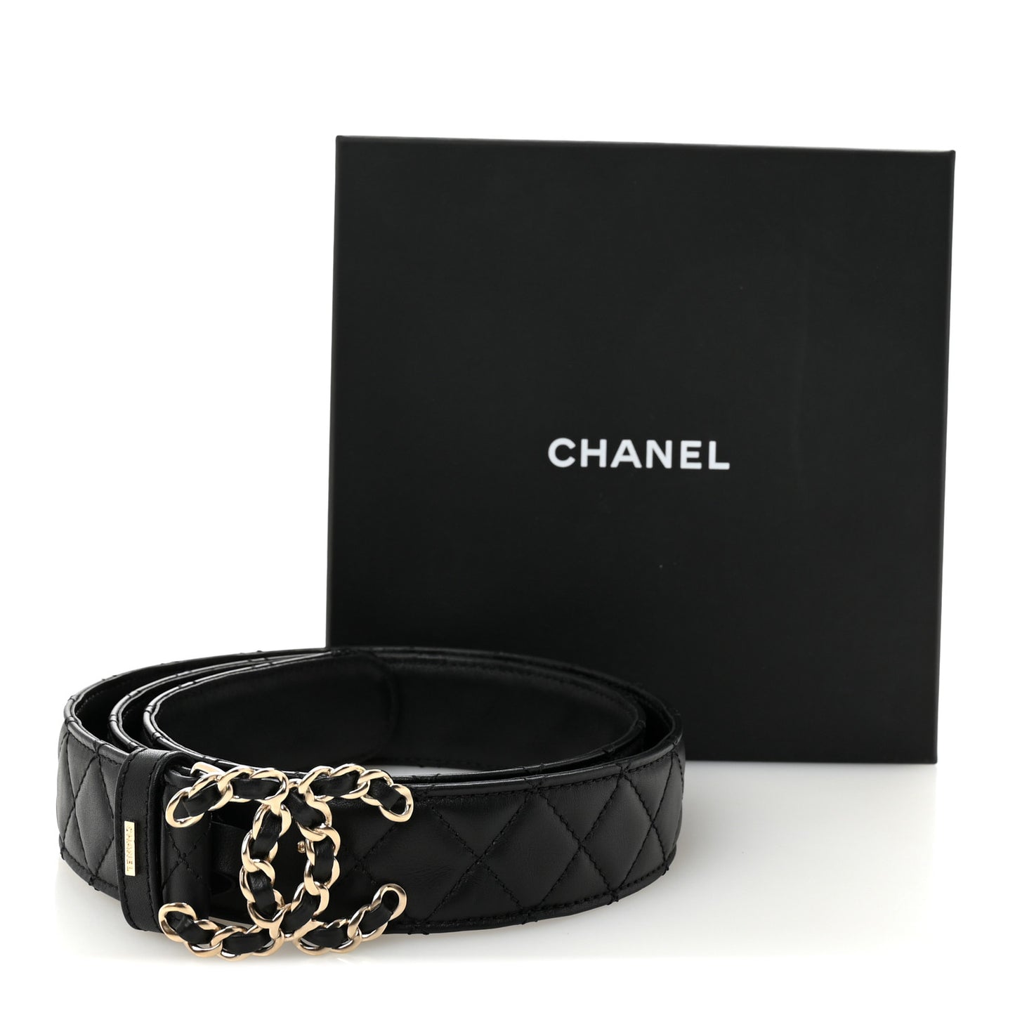 Calfskin Quilted CC Chain Belt 95 38 Black