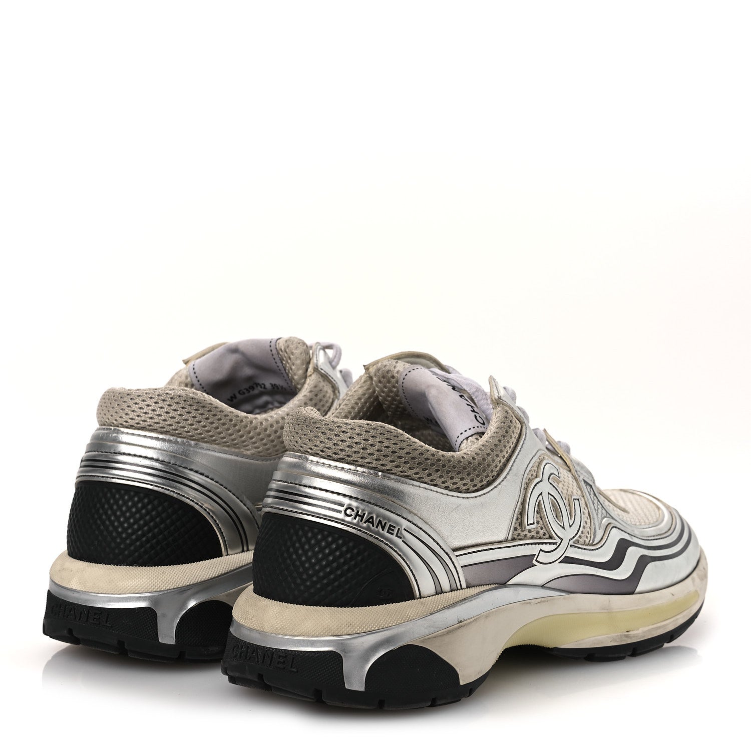 Chanel Fabric Laminated Calfskin Stretch CC Sneakers 39.5 White