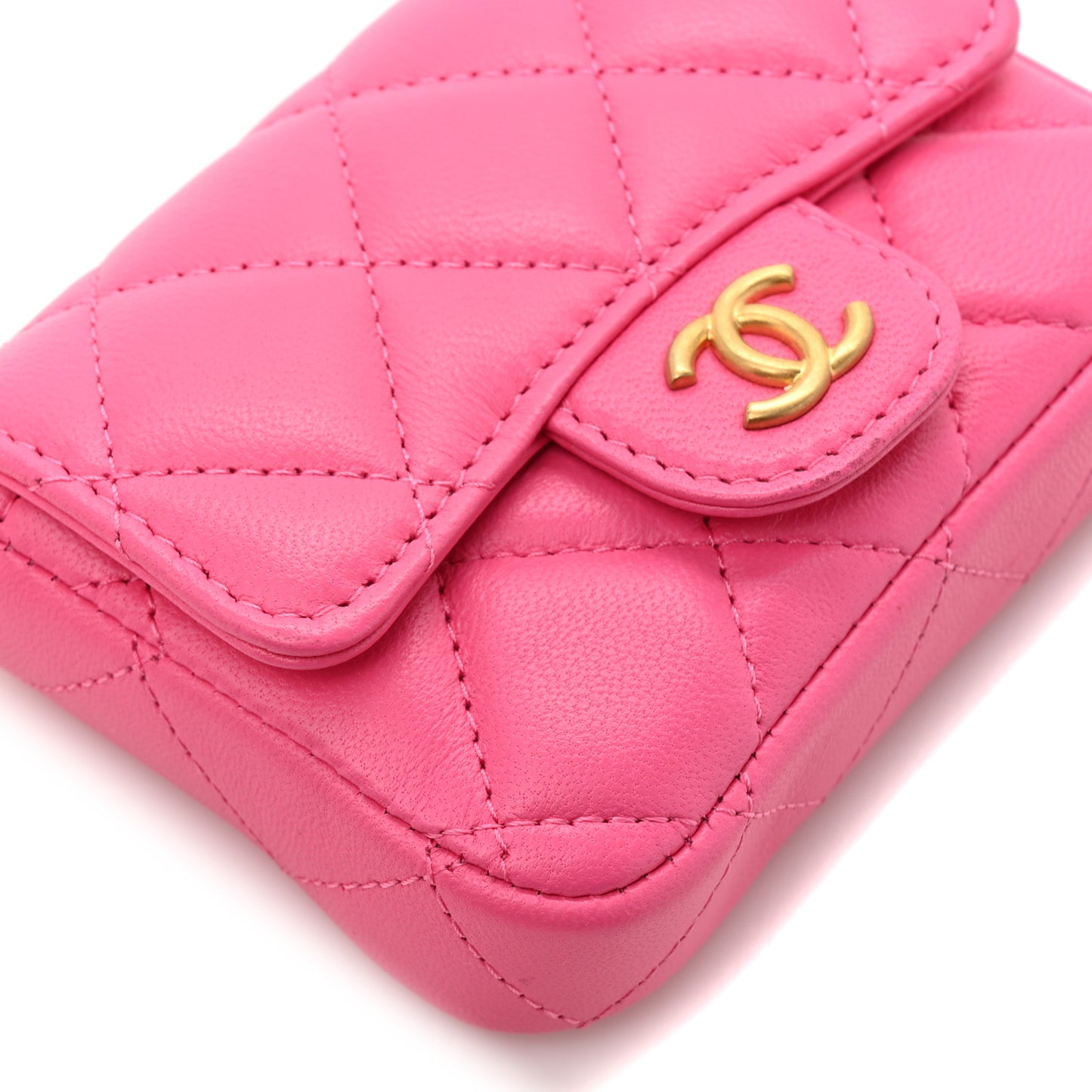 Lambskin Enamel Quilted Mini Chain Belt Bag Pink