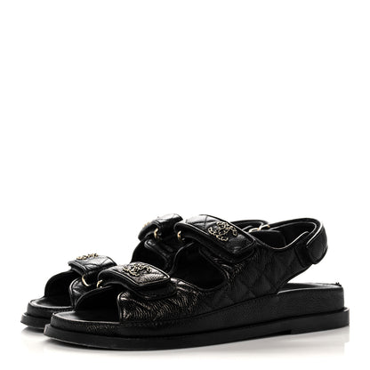 Chanel Grained Calfskin Velcro Dad Sandals 37.5 Black 3 of 10