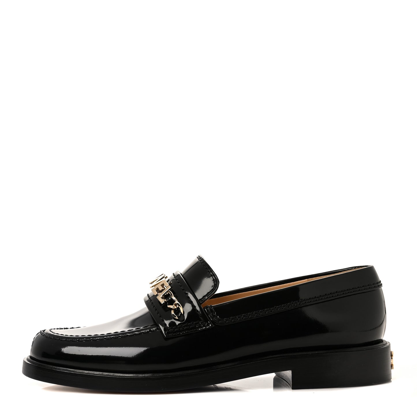 Shiny Calfskin Logo Loafers 37.5 Black
