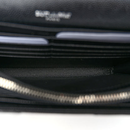 Saint Laurent Grain De Poudre Matelasse Chevron Monogram Chain Wallet Black 5 of 9