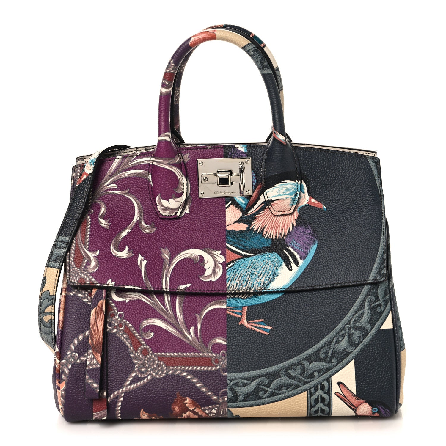 Salvatore Ferragamo Calfskin Elisabetta Piccolo Print The Studio Bag White Multicolor 1 of 10