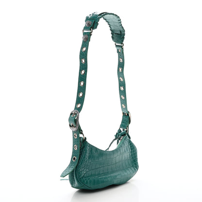Balenciaga Extra Supple Calfskin Crystal Crocodile Embossed Le Cagole Shoulder Bag XS Jade 3 of 11