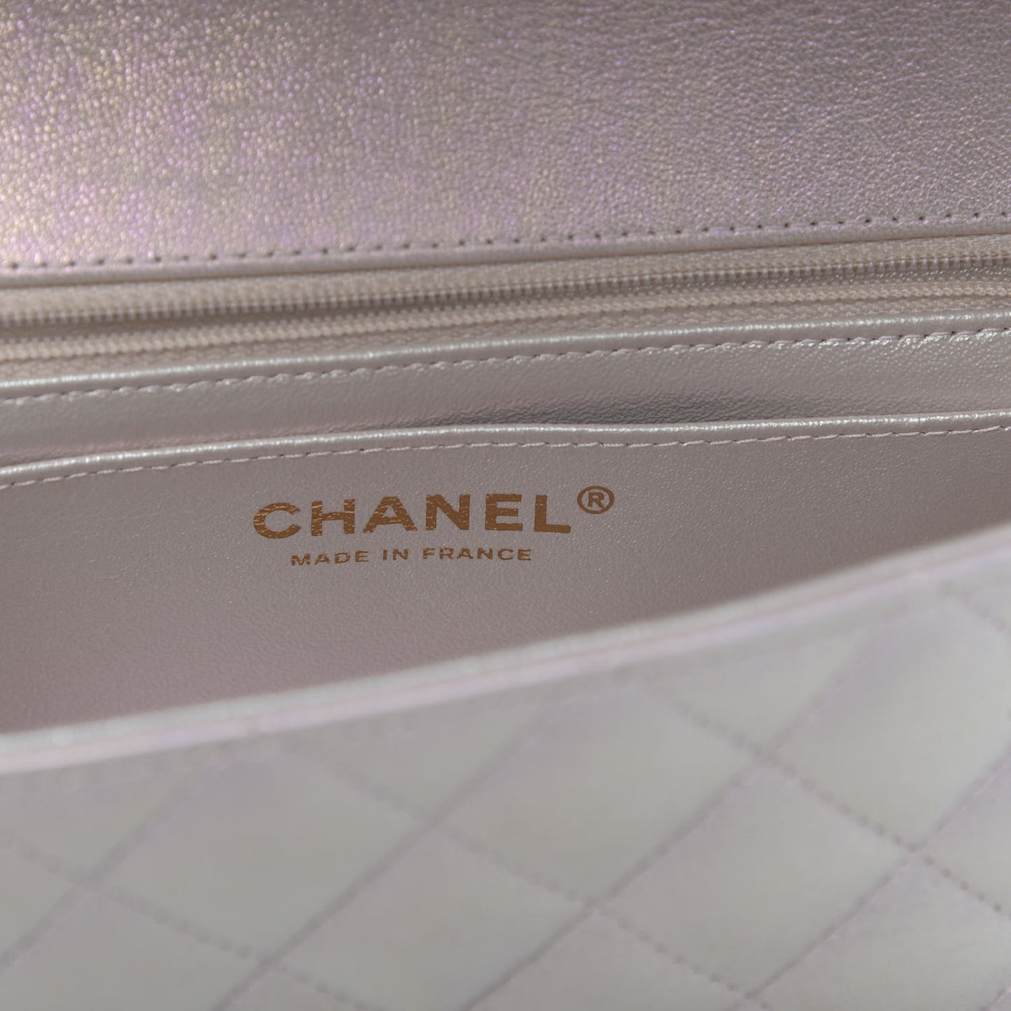 Iridescent Lambskin Quilted Mini Rectangular Flap Ivory