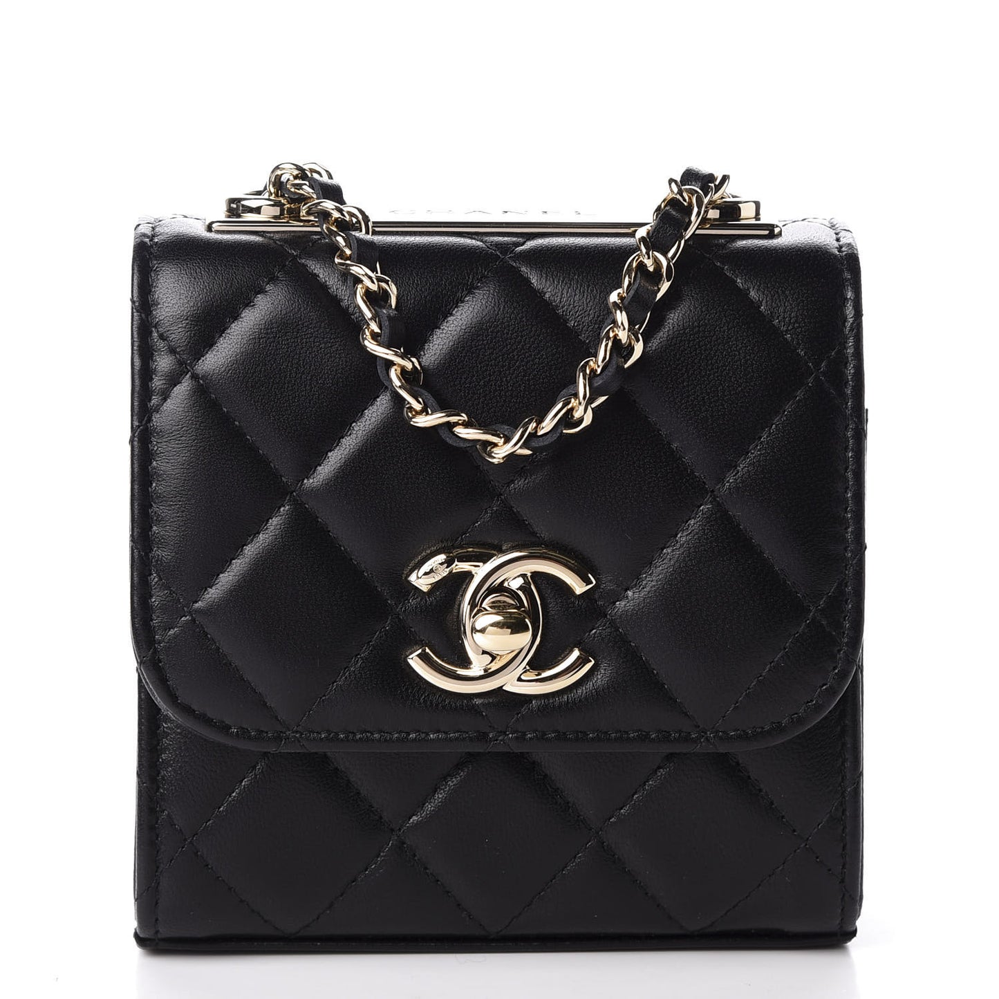 Lambskin Quilted Mini Trendy CC Chain Wallet Black