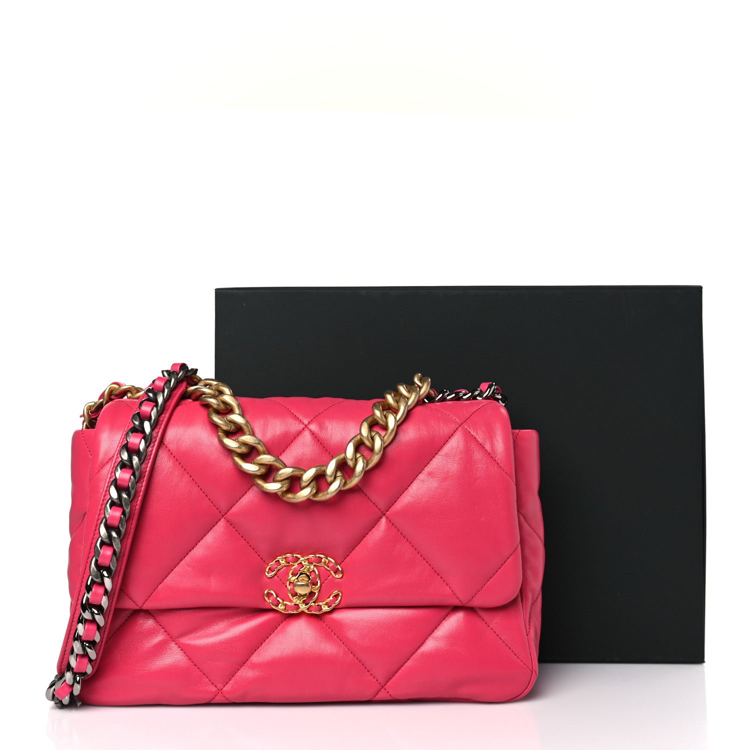 Chanel Lambskin Quilted Large Chanel 19 Flap Dark Pink 10 of 10