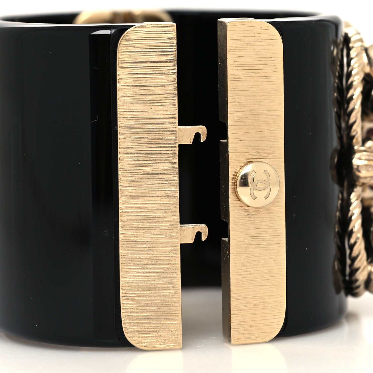 Chanel Resin Pearl Enamel CC Cuff Black Multicolor 4 of 5