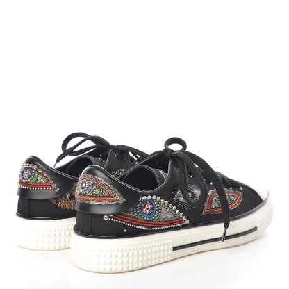 Valentino Garavani Canvas Applique Embroidered Low Top Sneakers 37 Black 4 of 13