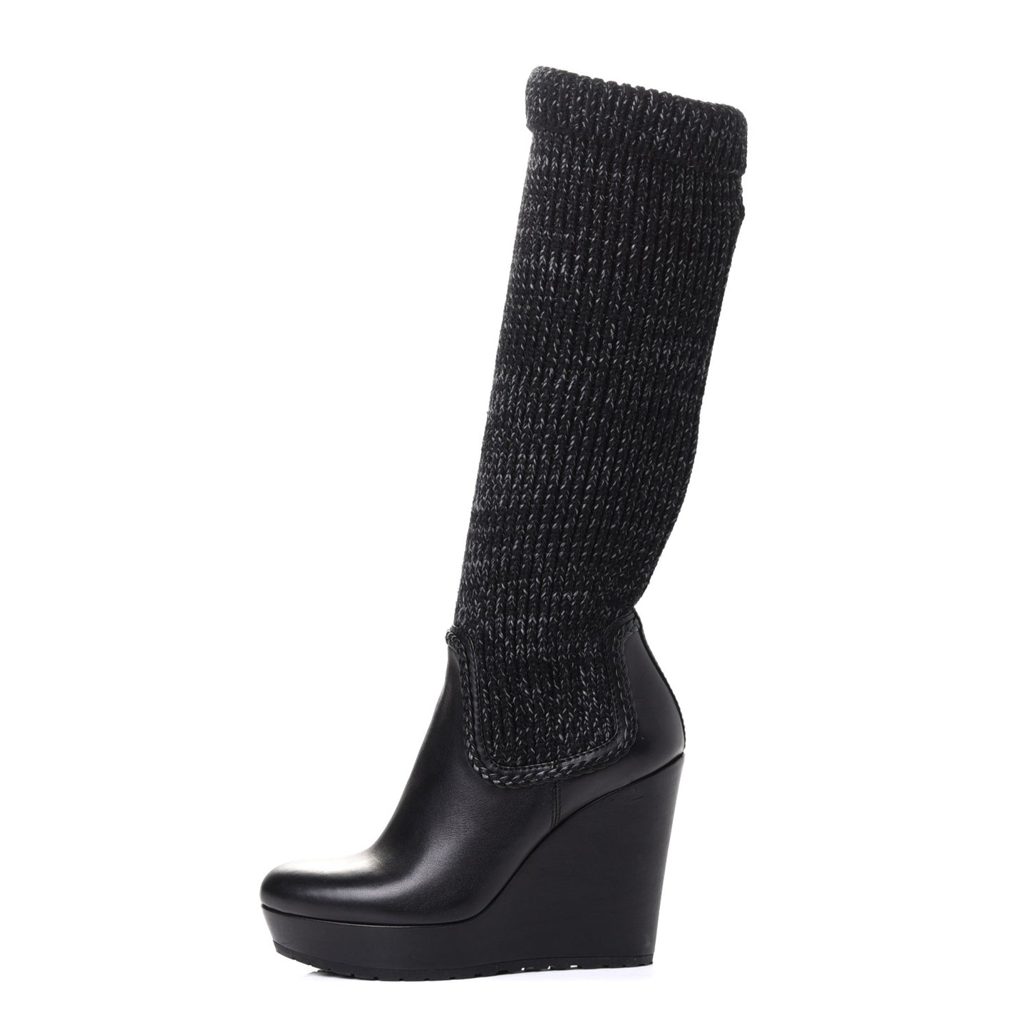 Wool Calfskin Knee Length Sock Boots 38 Black