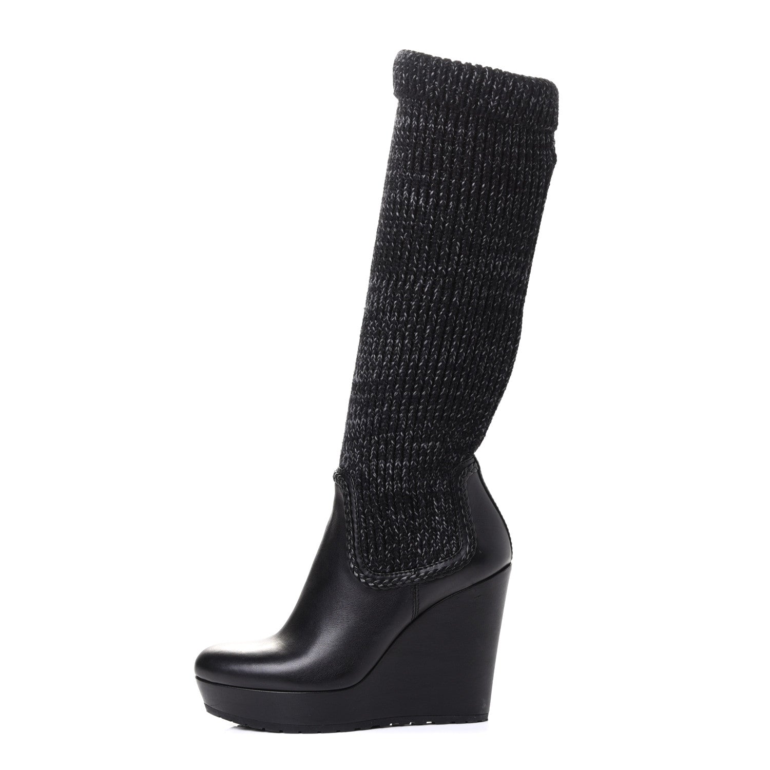 Gucci Wool Calfskin Knee Length Sock Boots 38 Black 2 of 8