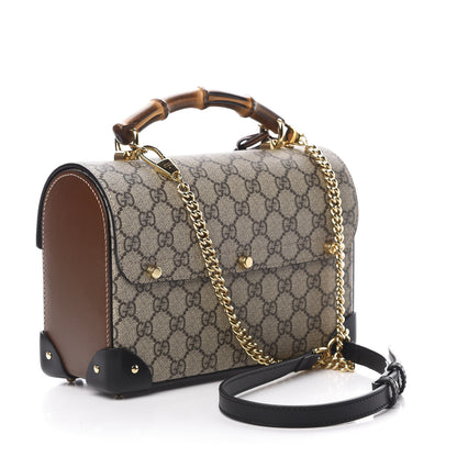 Gucci GG Supreme Monogram Small Padlock Bamboo Shoulder Bag Beige Black Cuir 3 of 11
