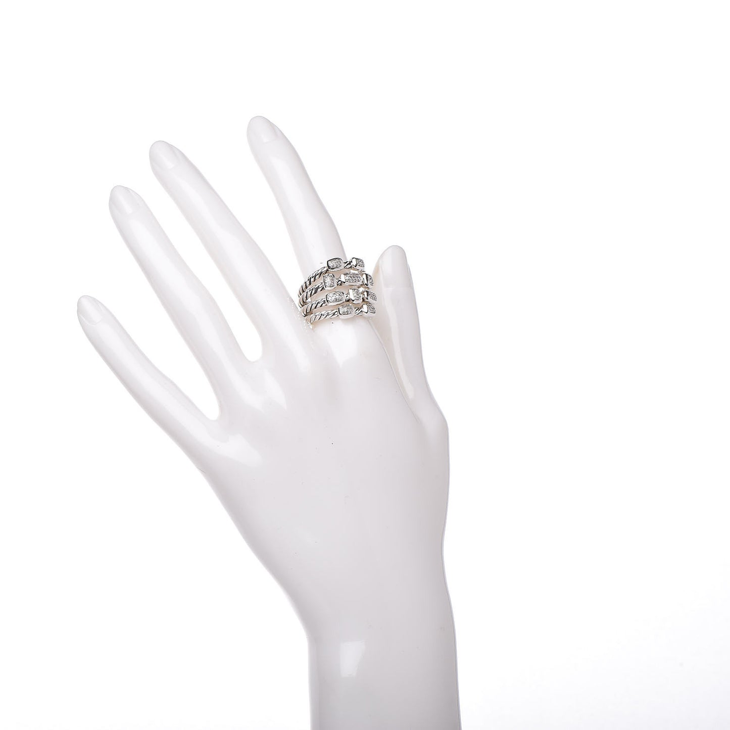 Sterling Silver Diamond Confetti 4 Row Ring 53 6.5