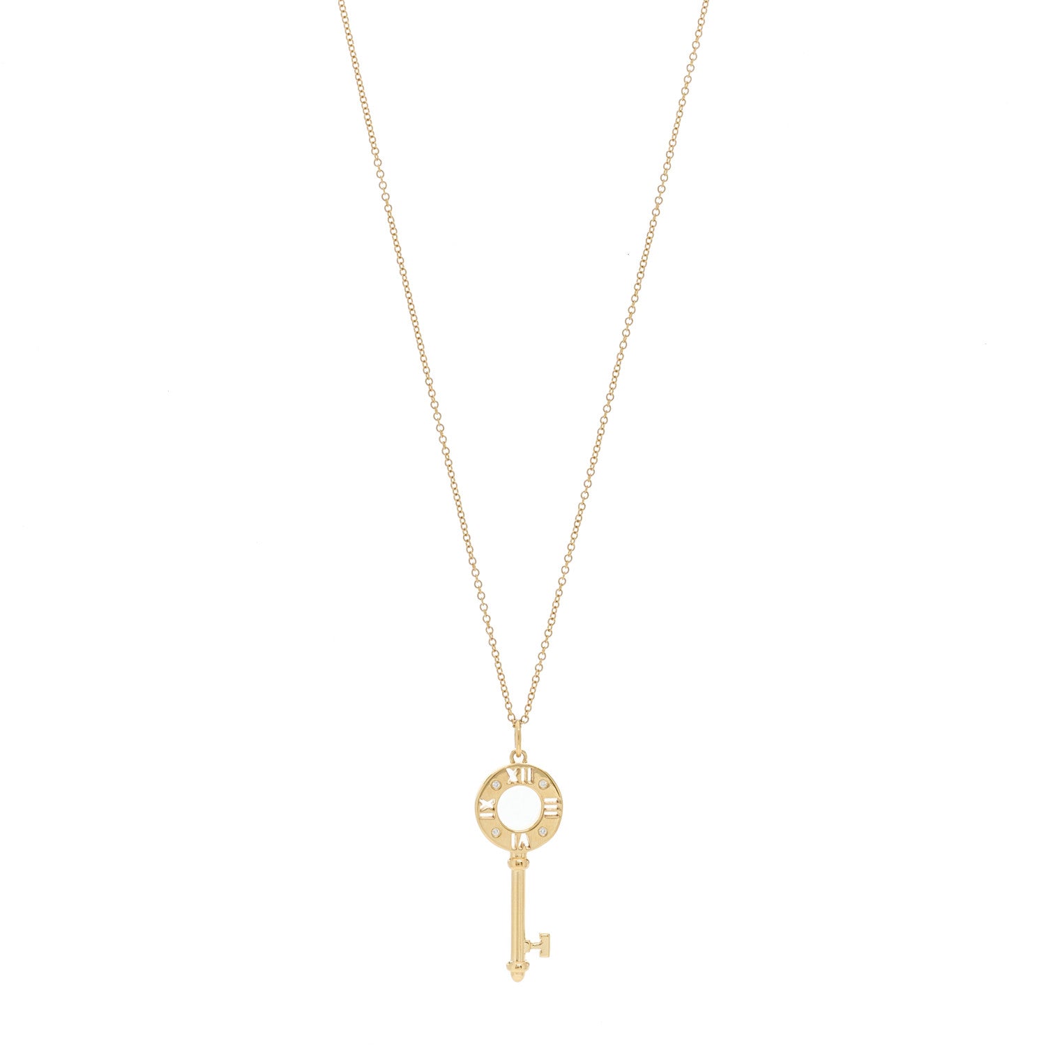 Tiffany 18K Yellow Gold Diamond Atlas Pierced Key Pendant Necklace 1 of 6