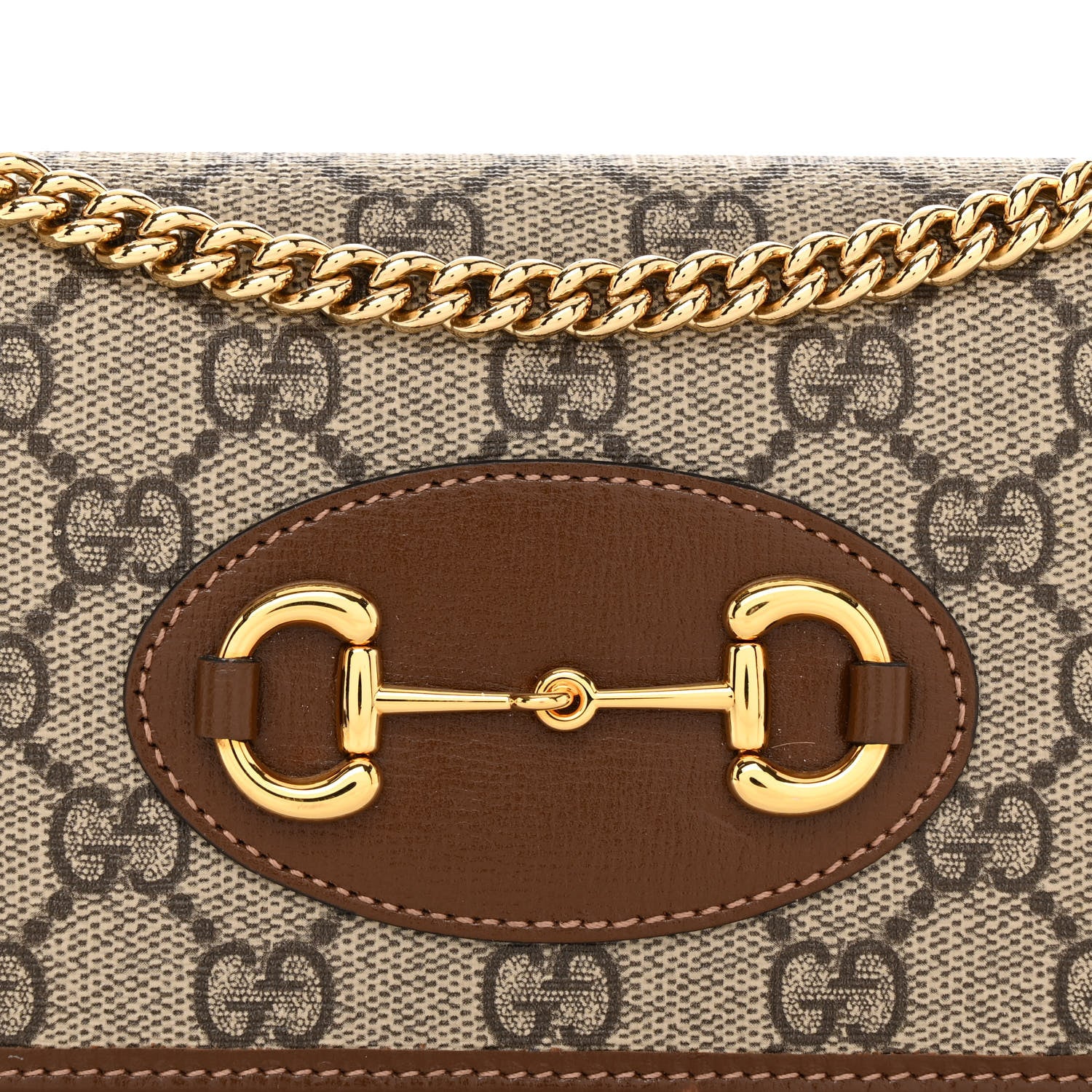 Gucci GG Supreme Monogram Azalea Calfskin Horsebit 1955 Wallet On Chain Beige Ebony Brown Sugar 8 of 11