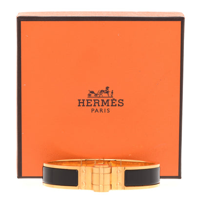 Hermes Enamel Charniere Uni Narrow Hinged Bracelet Black 7 of 7