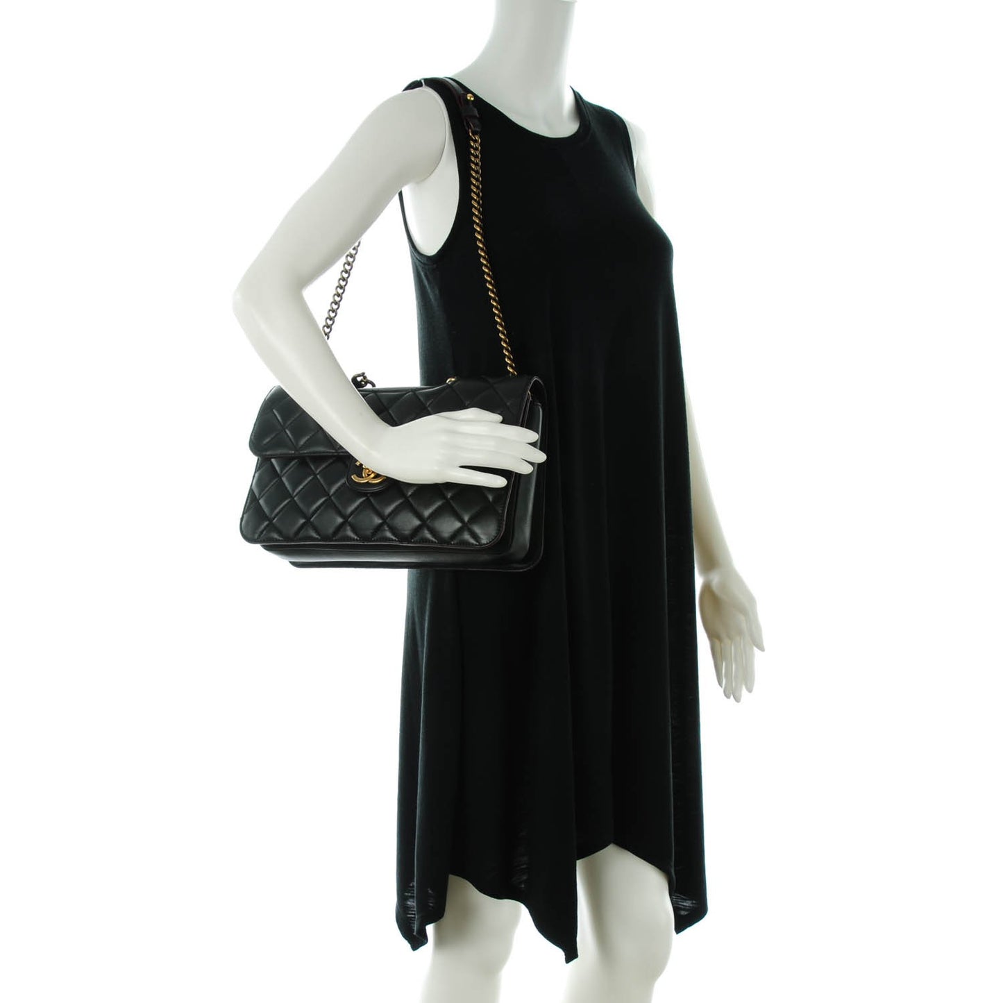 Calfskin Quilted Large Perfect Edge Flap Black