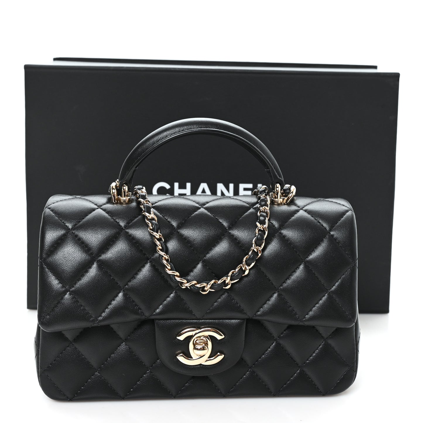 Caviar Quilted Mini Top Handle Rectangular Flap Black