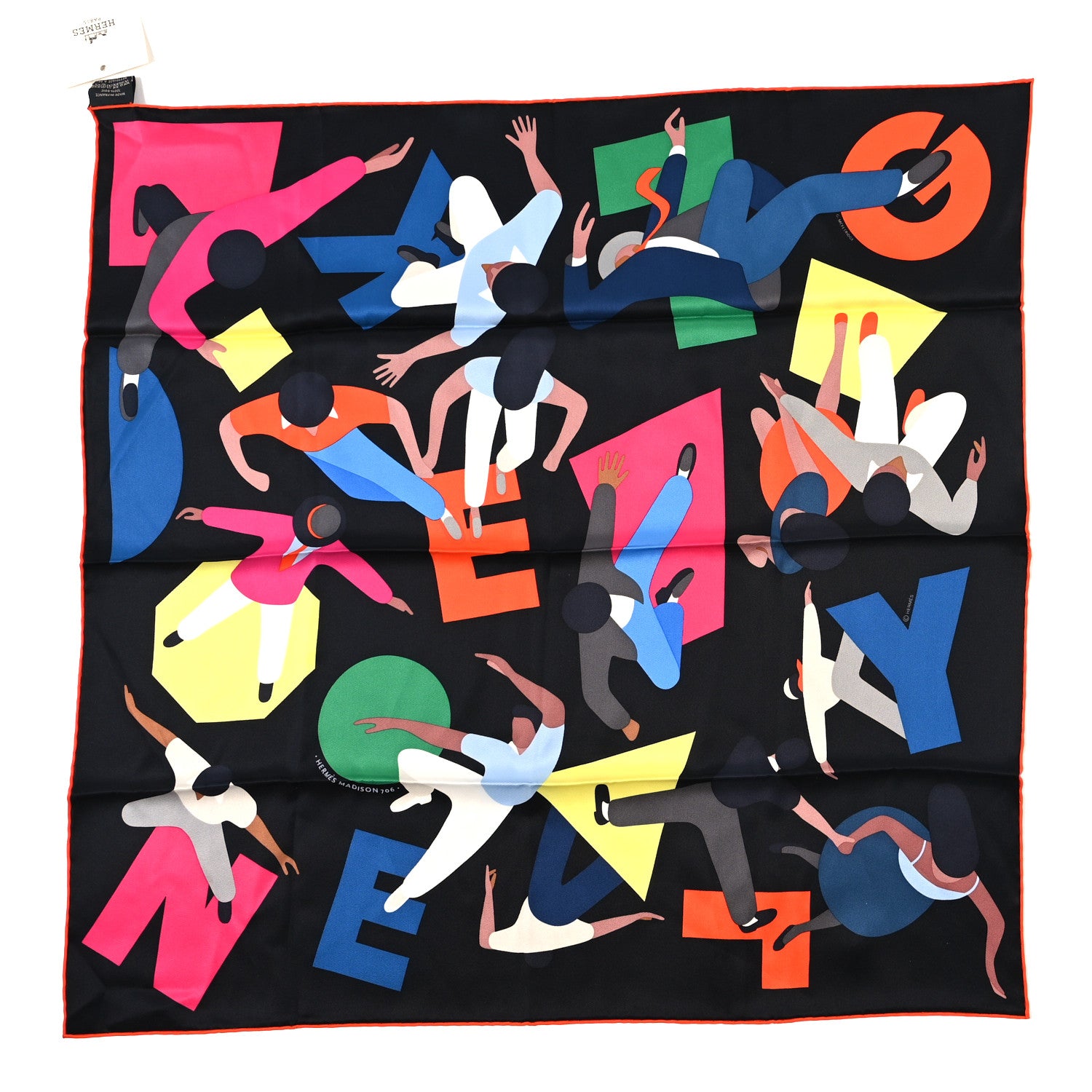 Hermes Silk Hommage A Gene Kelly Scarf 70 Black Rose Vif Multicolore 1 of 3