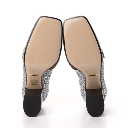 Gucci Glitter Nappa Web Peyton 75mm Loafer Pumps 41.5 Argento 6 of 10