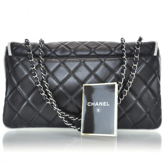 Chanel Lambskin Quilted XL Flap Black White 3 of 9