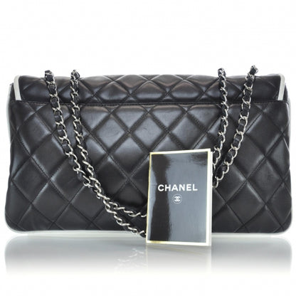 Chanel Lambskin Quilted XL Flap Black White 3 of 9