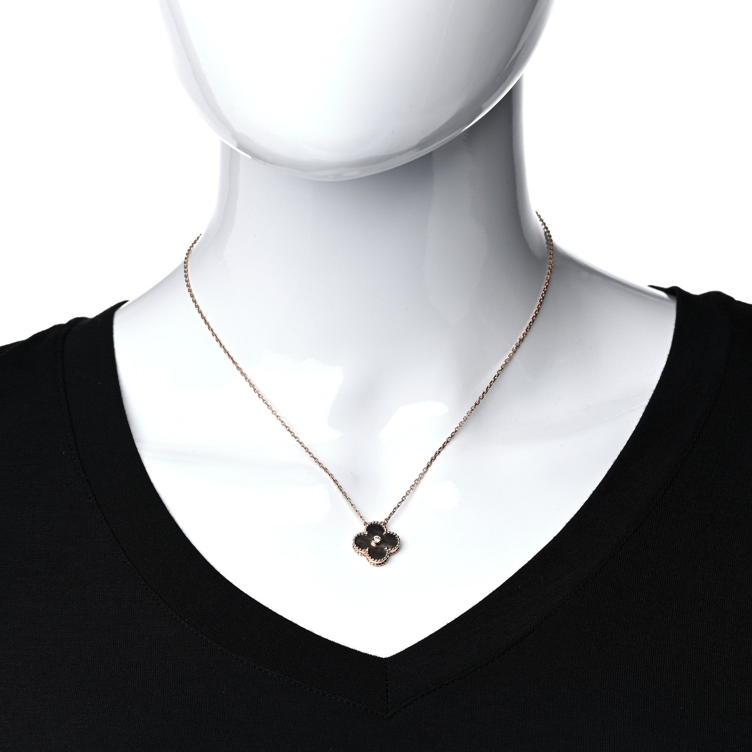 Van Cleef & Arpels 18K Rose Gold Diamond Grey Mother of Pearl Vintage Alhambra Pendant Necklace 2 of 6