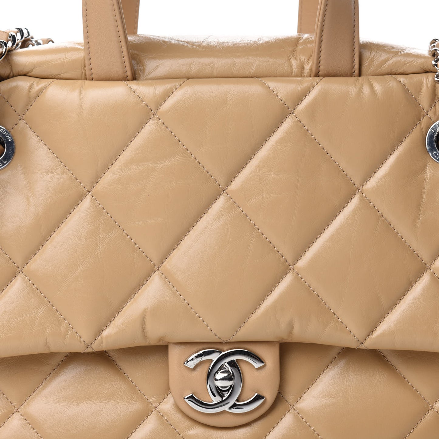 Aged Calfskin Quilted Small Express Bowling Bag Beige