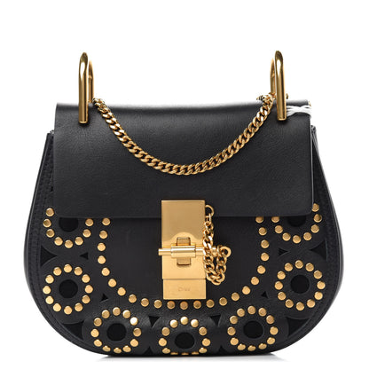Chloe Calfskin Suede Studded Mini Drew Shoulder Bag Black 1 of 10