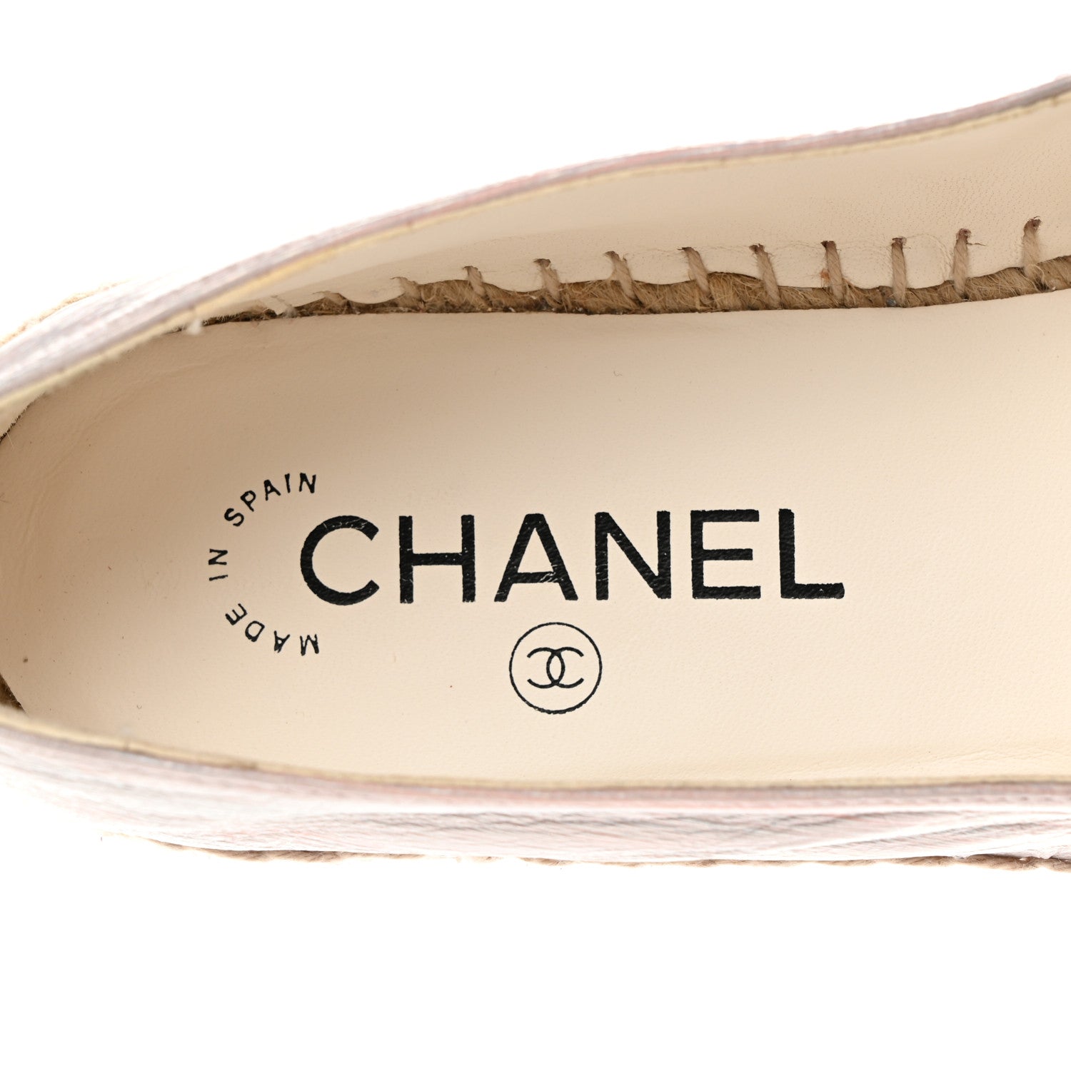 Chanel Laminated Lambskin Grosgrain Embroidered CC Espadrilles 39 Pink Silver Black 6 of 8