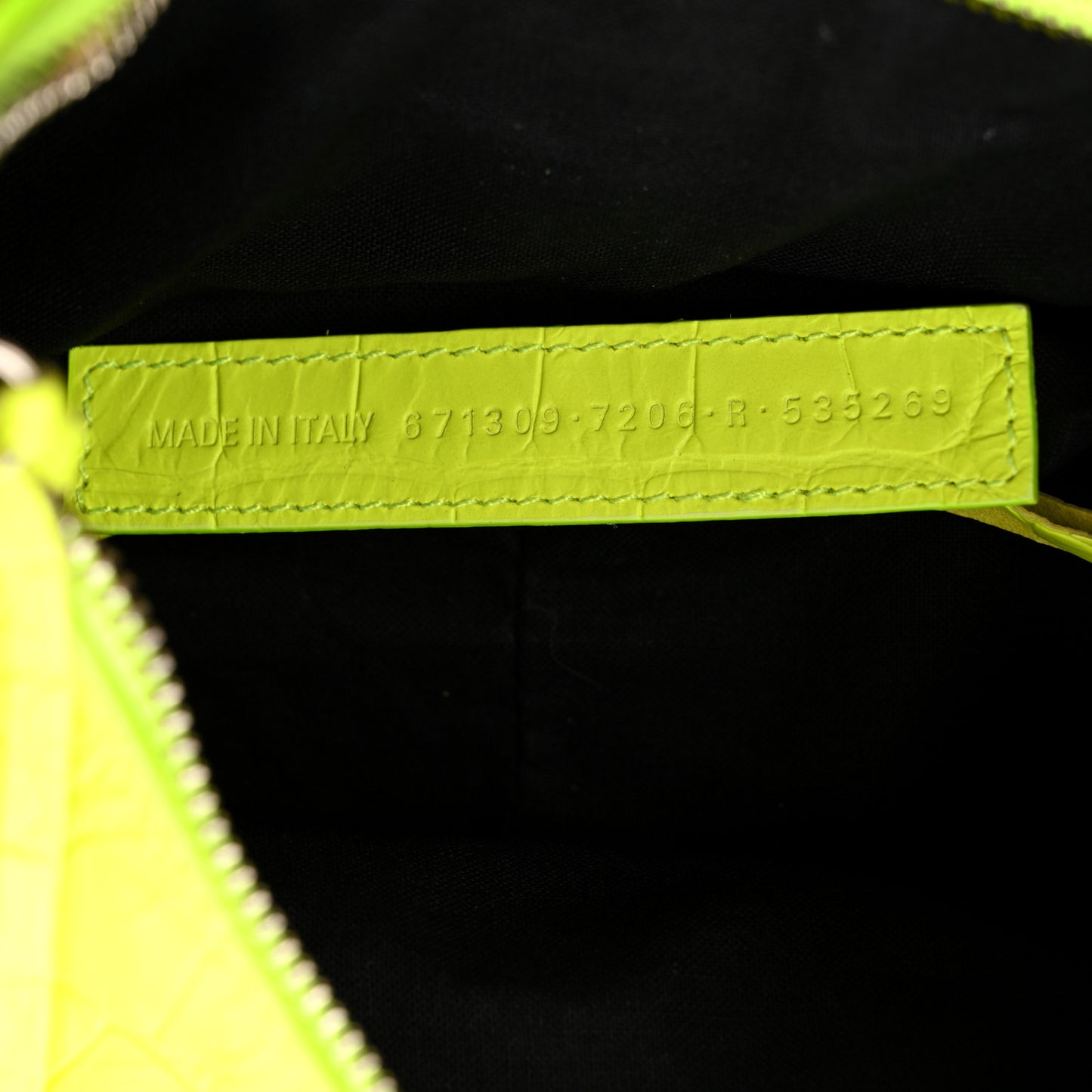 Extra Supple Calfskin Crocodile Embossed Le Cagole Shoulder Bag XS Fluo Yellow