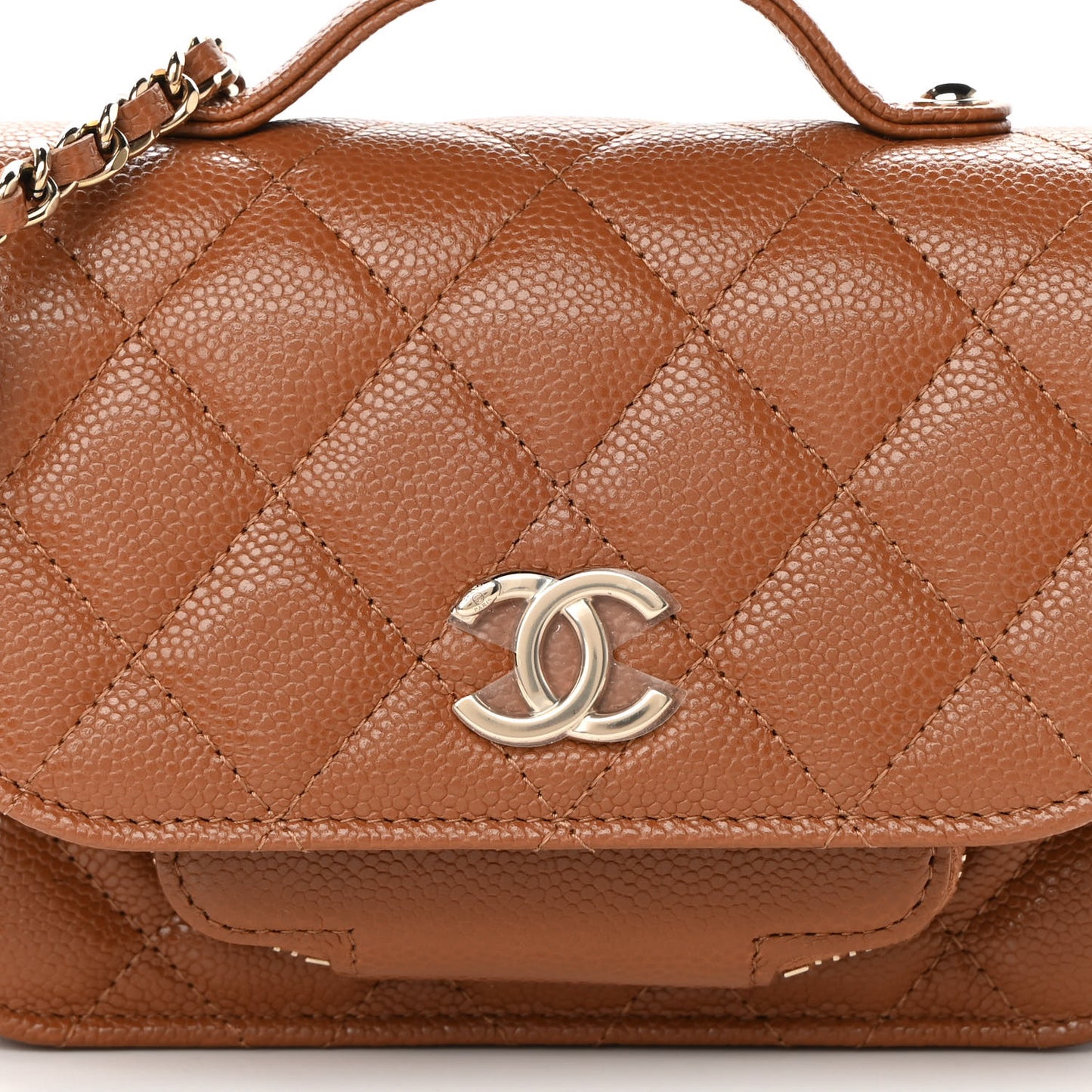 Caviar Quilted Business Affinity Clutch With Chain Flap Camel