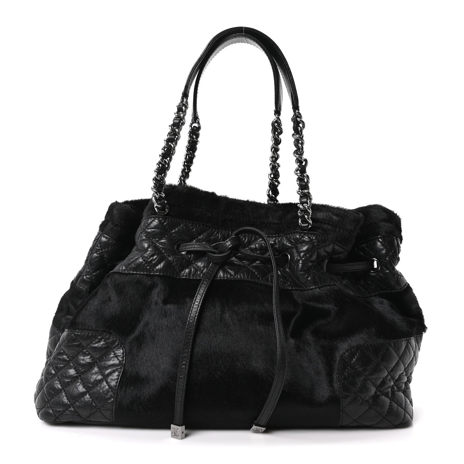 Chanel Aged Calfskin Pony Hair Quilted Small Miss Pony Drawstring Tote Black 1 of 10