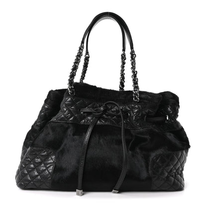 Chanel Aged Calfskin Pony Hair Quilted Small Miss Pony Drawstring Tote Black 1 of 10