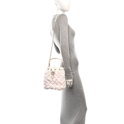 Chanel Calfskin Fur Quilted Chain Drawstring Bucket Bag White 2 of 10