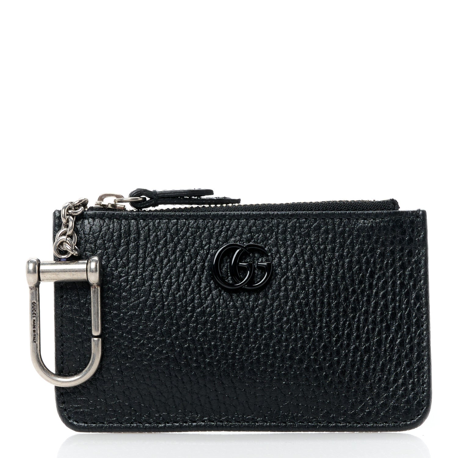 Gucci Dollar Calfskin Enamel Monochrome GG Marmont Key Case Card Holder Black 1 of 10