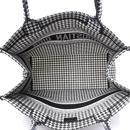 Christian Dior Canvas Houndstooth Embroidered Medium Book Tote Black White 4 of 10