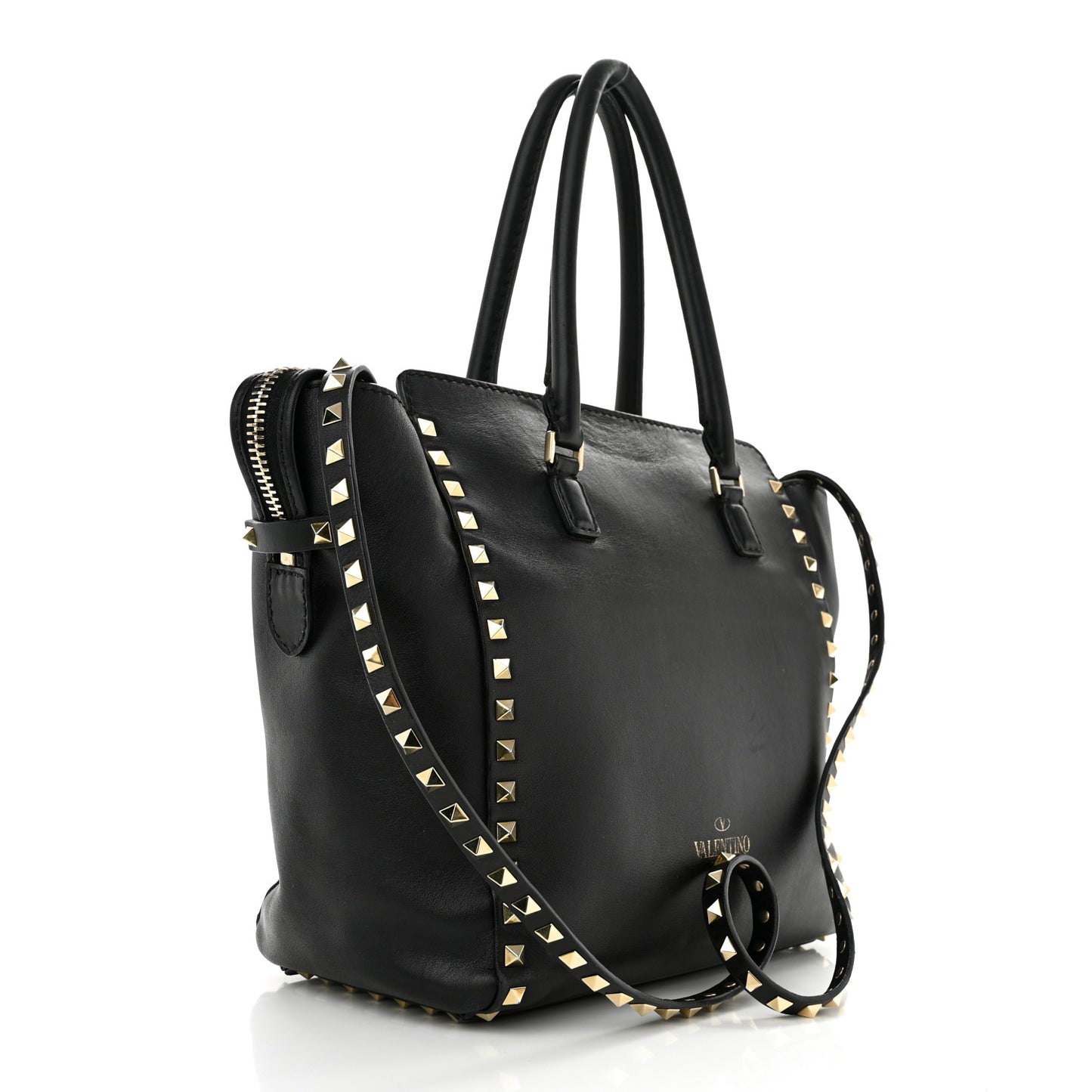 Vitello Rockstud Double Handle Tote Black