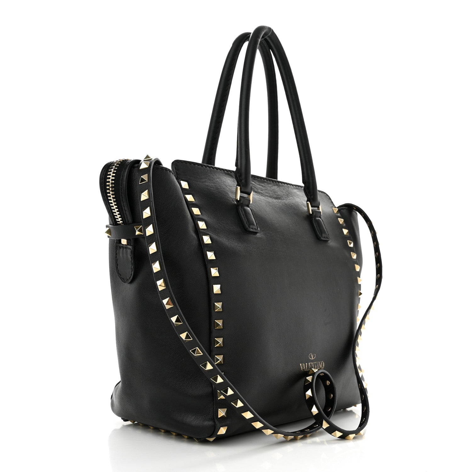 Valentino Garavani Vitello Rockstud Double Handle Tote Black 3 of 14